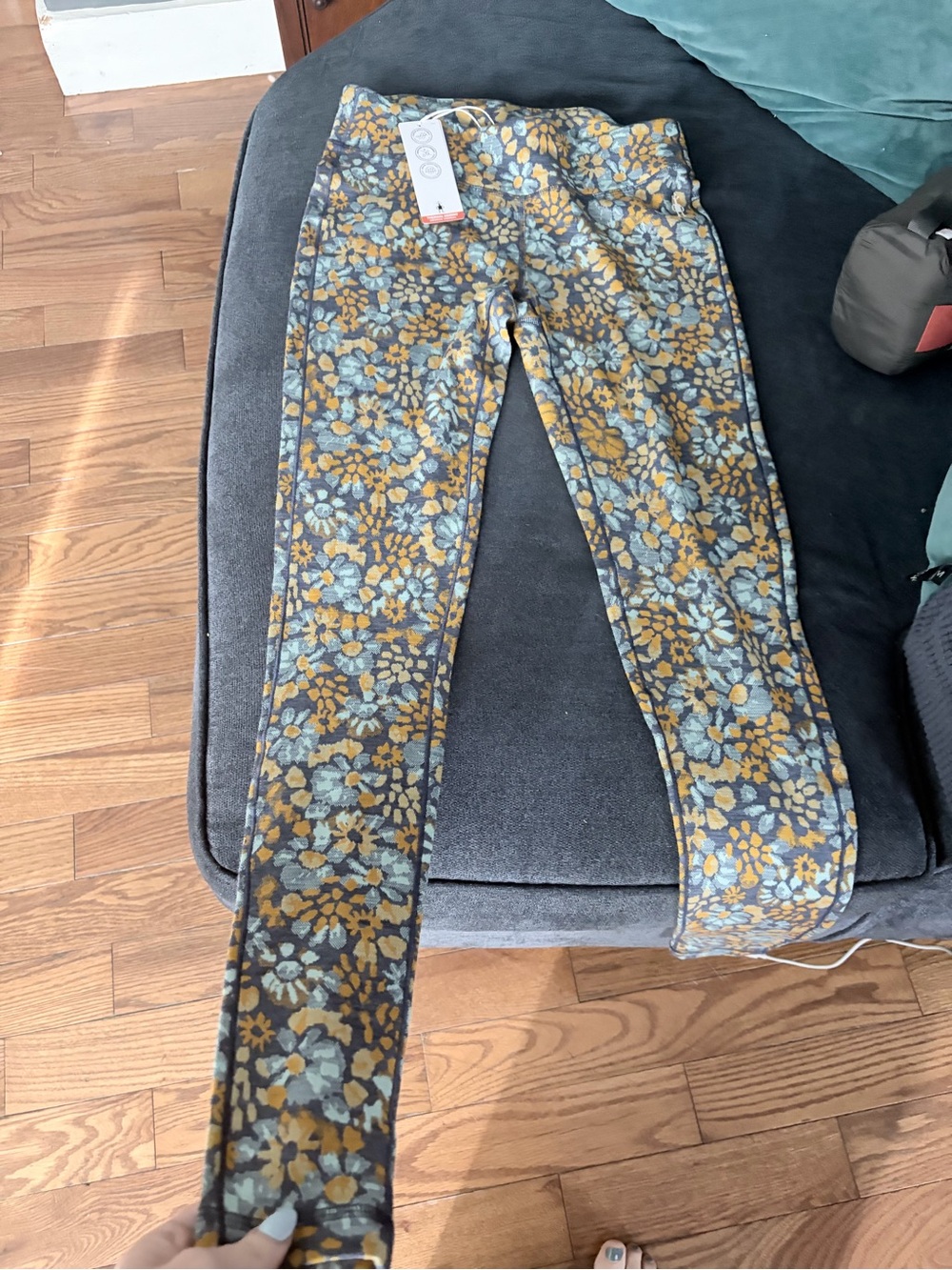 Smartwool 100% Merino Wool Floral Leggings in Yellow and Light Blue